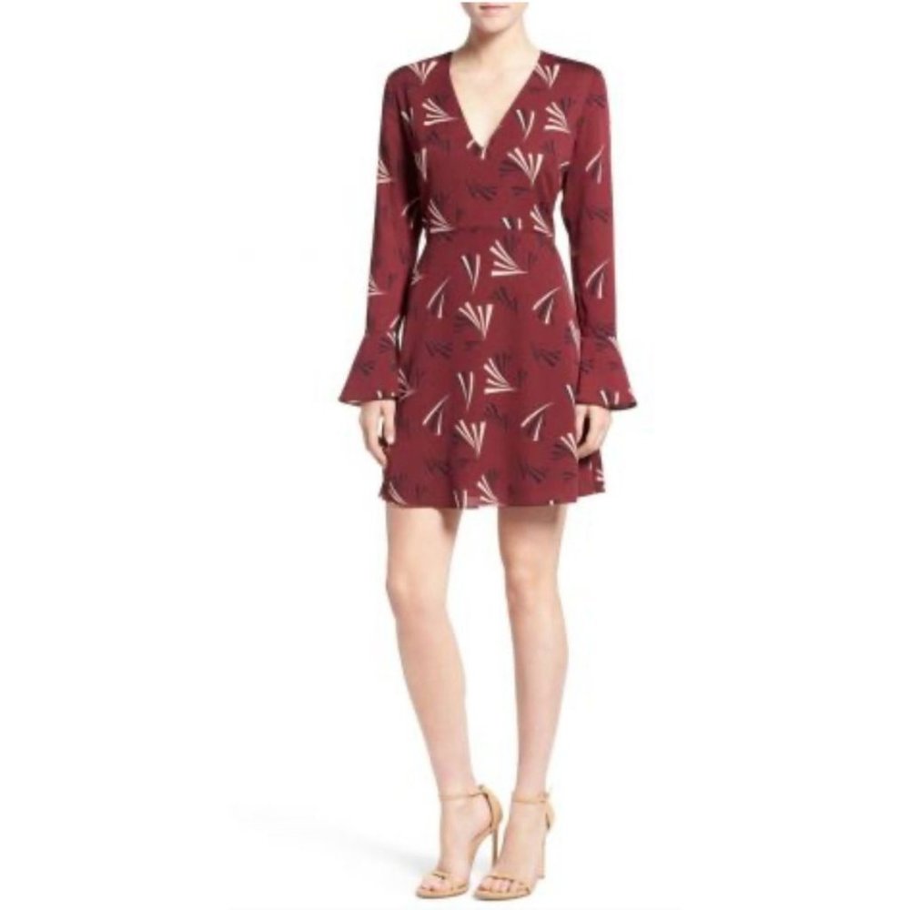 Chelsea28 Dress Medium M Burgundy Cream Black Washable Long Sleeve NEW